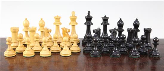 A Staunton pattern boxwood and ebony chess set,